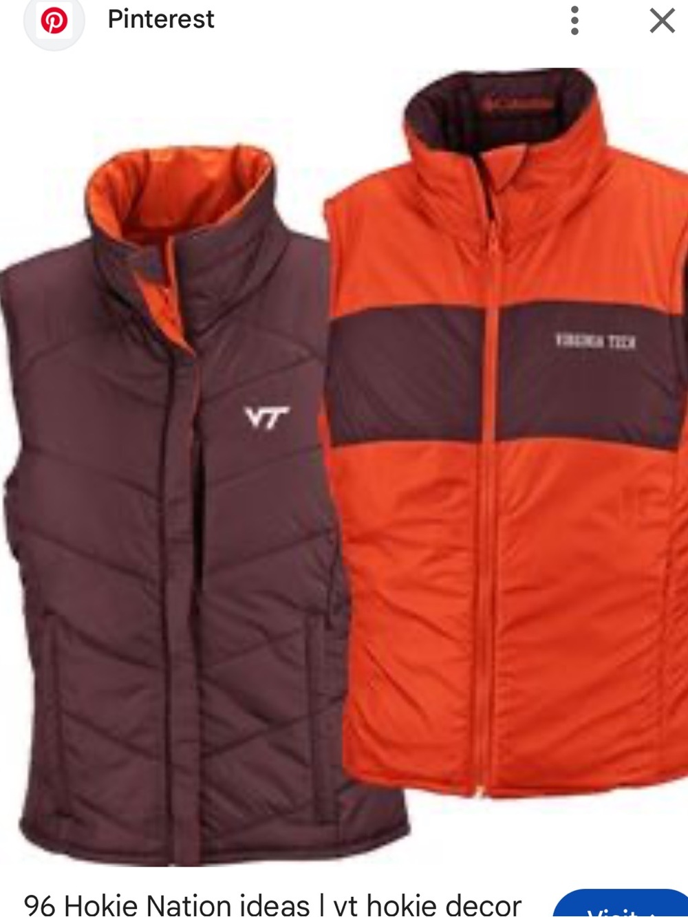 NWOT Columbia Virginia Tech Reversible Puffer Vest - Orange & Maroon